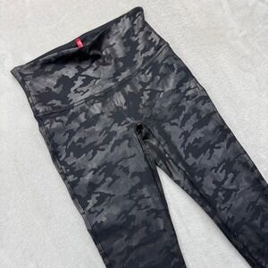 SPANX Pants Womens Large Black Shiny Camo‎ Leggings High Waist Ankle Activewear